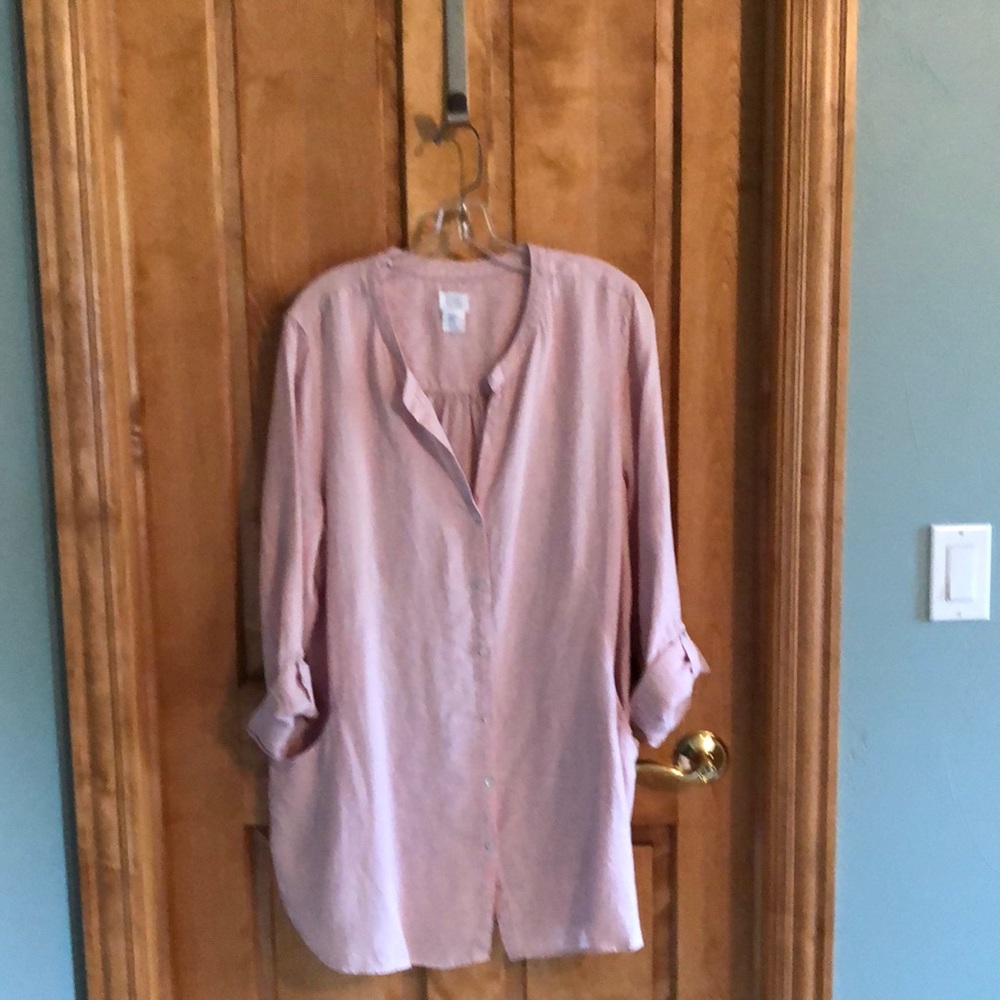 Sigrid Olsen pink linen tunic top sz XL